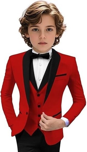 Boy Suit Shawl Lapel Evening Party Wedding Groom Blazer Vest Pant Three Pieces - Picture 5 of 31