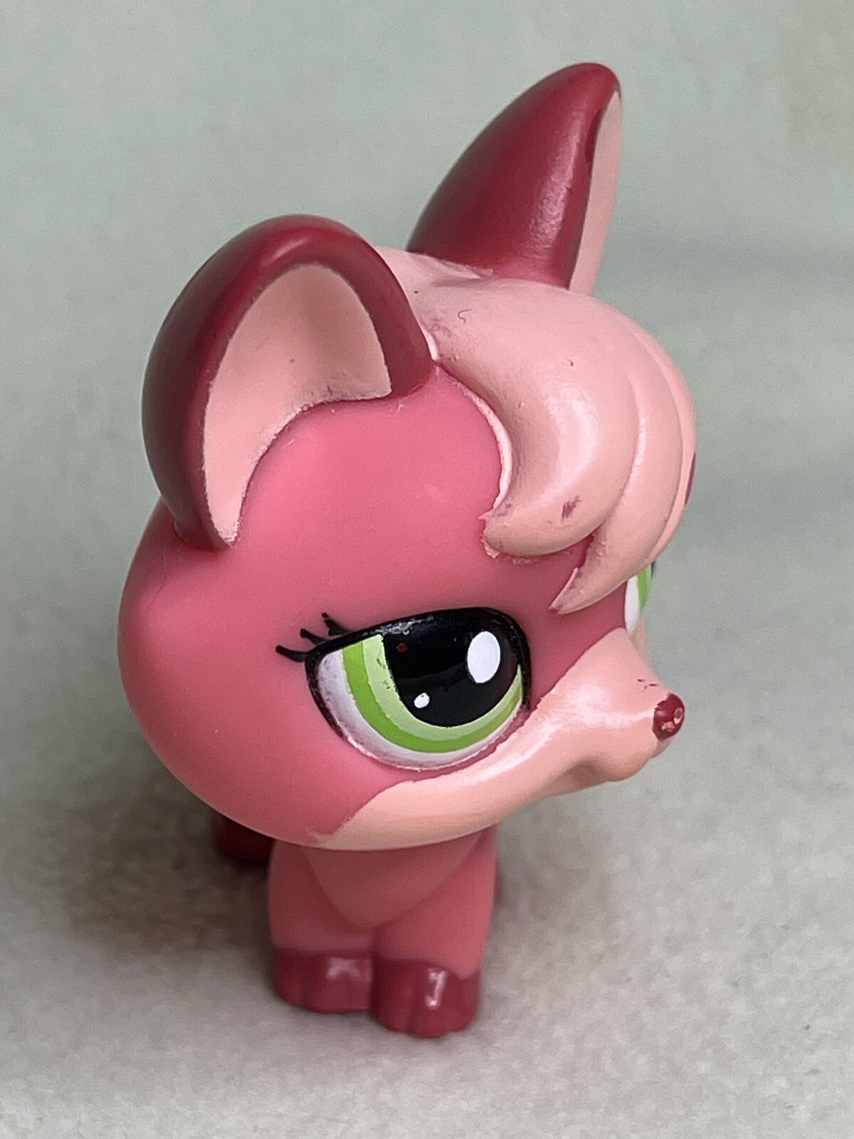LPS Littlest Pet Shop Fox 2114 HTF Pink Peach Fox Green Dot Eyes LPS2K