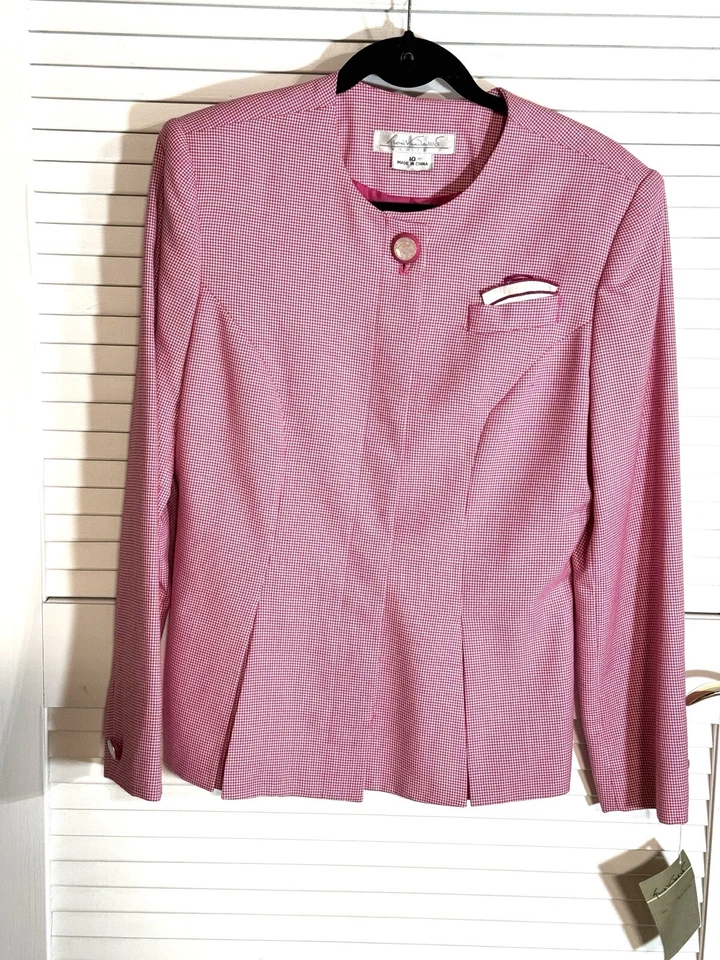 Jaqueta saia terno Gloria Vanderbilt rosa Houndstooth tamanho 10 feminina vintage - Imagem 4 de 4