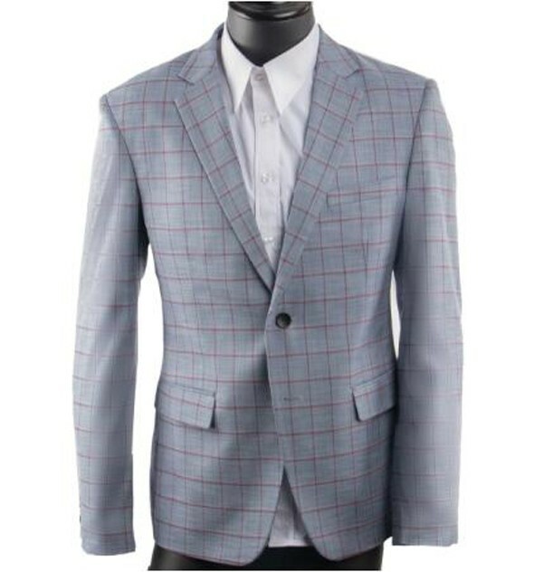 Grey Plaid Custom Made Men Suit,Bespoke Dark Red Checkered Custom Made
