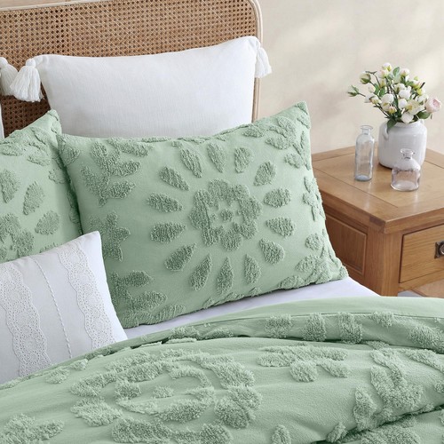 Peri Home 100% Cotton 3-Piece Comforter and Sham Set, King, Sage Chenille Lau... - Picture 4 of 6