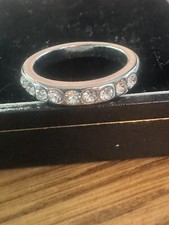 Silver Tone Dress Ring With Bezel Set Faux Diamonds