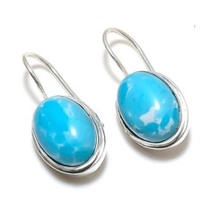 Larimar  Gemstone Handmade 925 Sterling Silver Jewelry Earrings Sz 1.20"