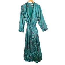 Cabernet Sleepwear Set 2 Green Paisley Size S/M Robe Nightgown V Neck