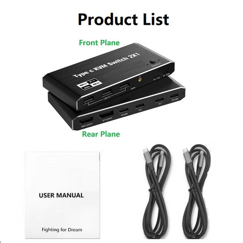8K 2x1 2 In 1 Out USB C KVM Switch Switcher 4 USB Port For 2 Laptop 1 Monitor - 第 13/13 張圖片