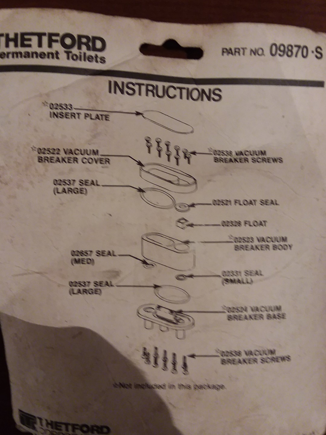 Thetford 09870S Vacuum Breaker Repair kit RV toilet eBay