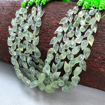 Natural Prehnite Gemstone 7x5 to 10x7mm Faceted Flower Bud Shape Beads 7'' Strand