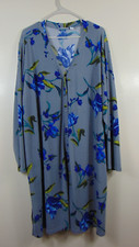 Susan Graver Blue Floral V-Neck Button Long Cardigan Top Women's 3X Pockets