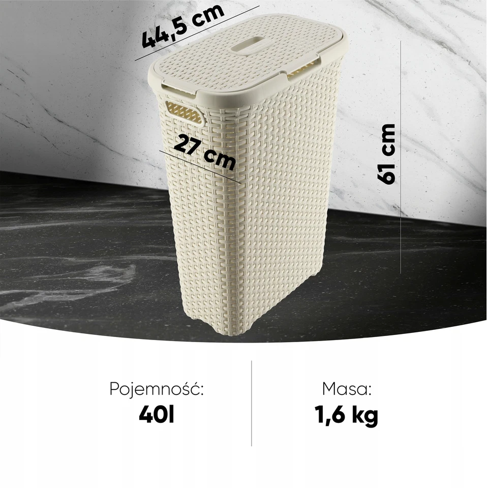 CURVER Wäschebox Natural Style, aus Kunststoff, 44 x 27 x 61 cm, 40L, Creme - Bild 2 von 4