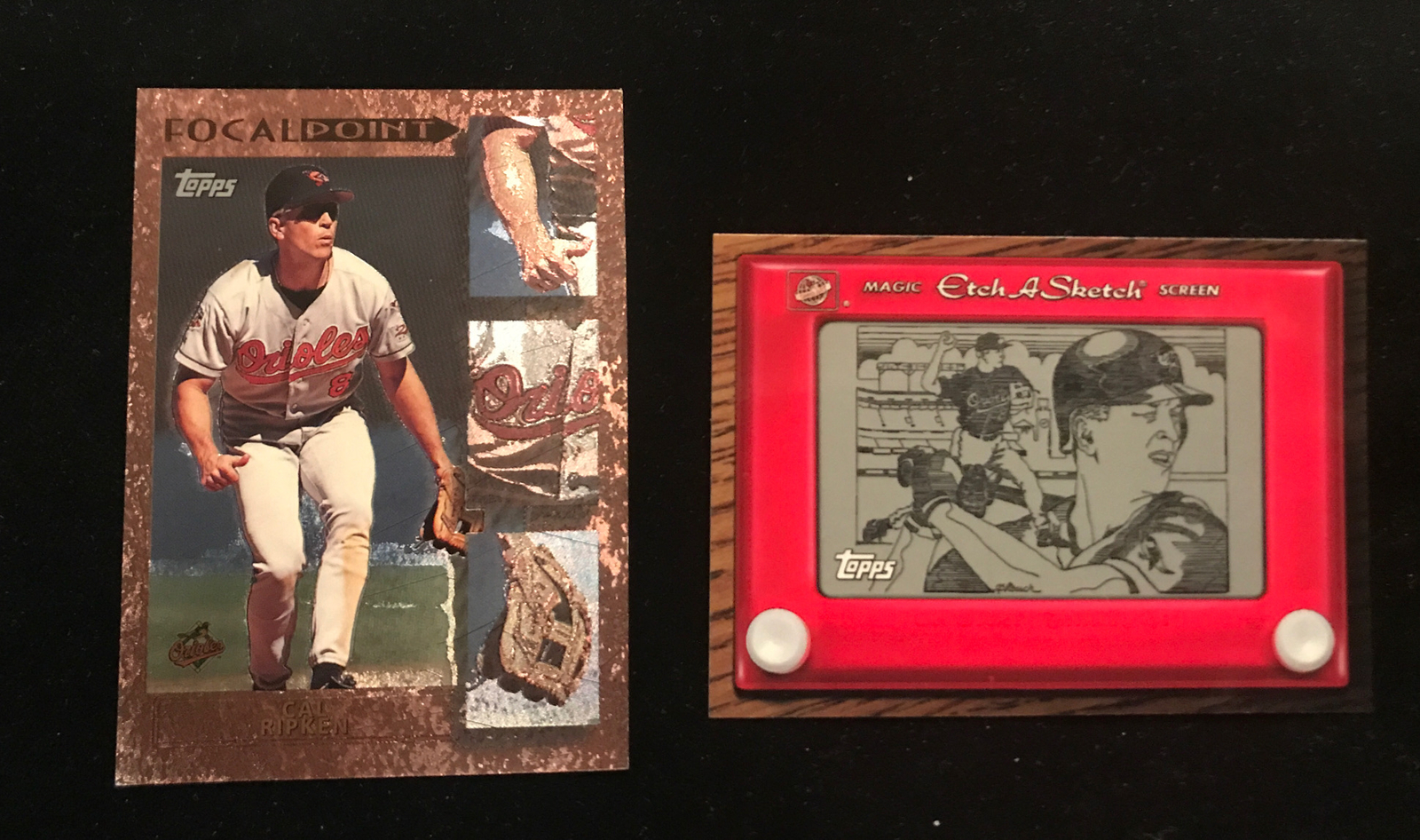 cal Ripken 1998 Topps focal point, & etch-a-Sketch