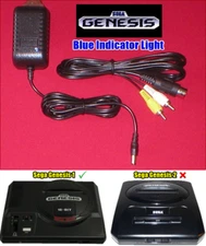 AC Adapter Power Supply Cord Plug W/LED & AV Cable for Sega Genesis 1 System NEW