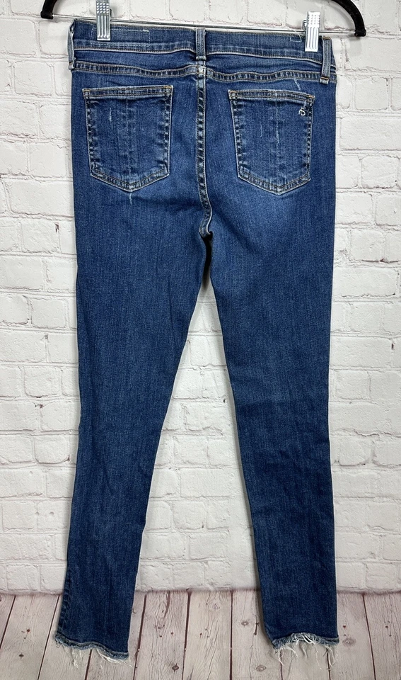 Rag & Bone Frayed raw hem Skinny Jeans Women's Size 27 mid-Rise Denim Blue - Image 3 of 4