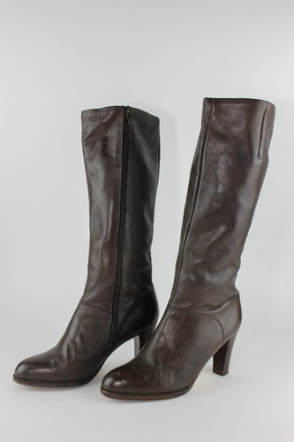 Botas de Mujer Piel Bota Alta Marrón Oscuro 1980er True Vintage Botas - Imagen 3 de 7