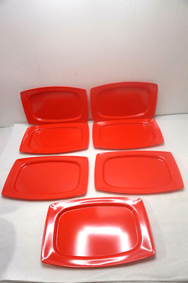 DALLAS WARE STACKABLE PLATES TRAYS SET 7 MID CENTURY MODERN MCM RED ORANGE E3