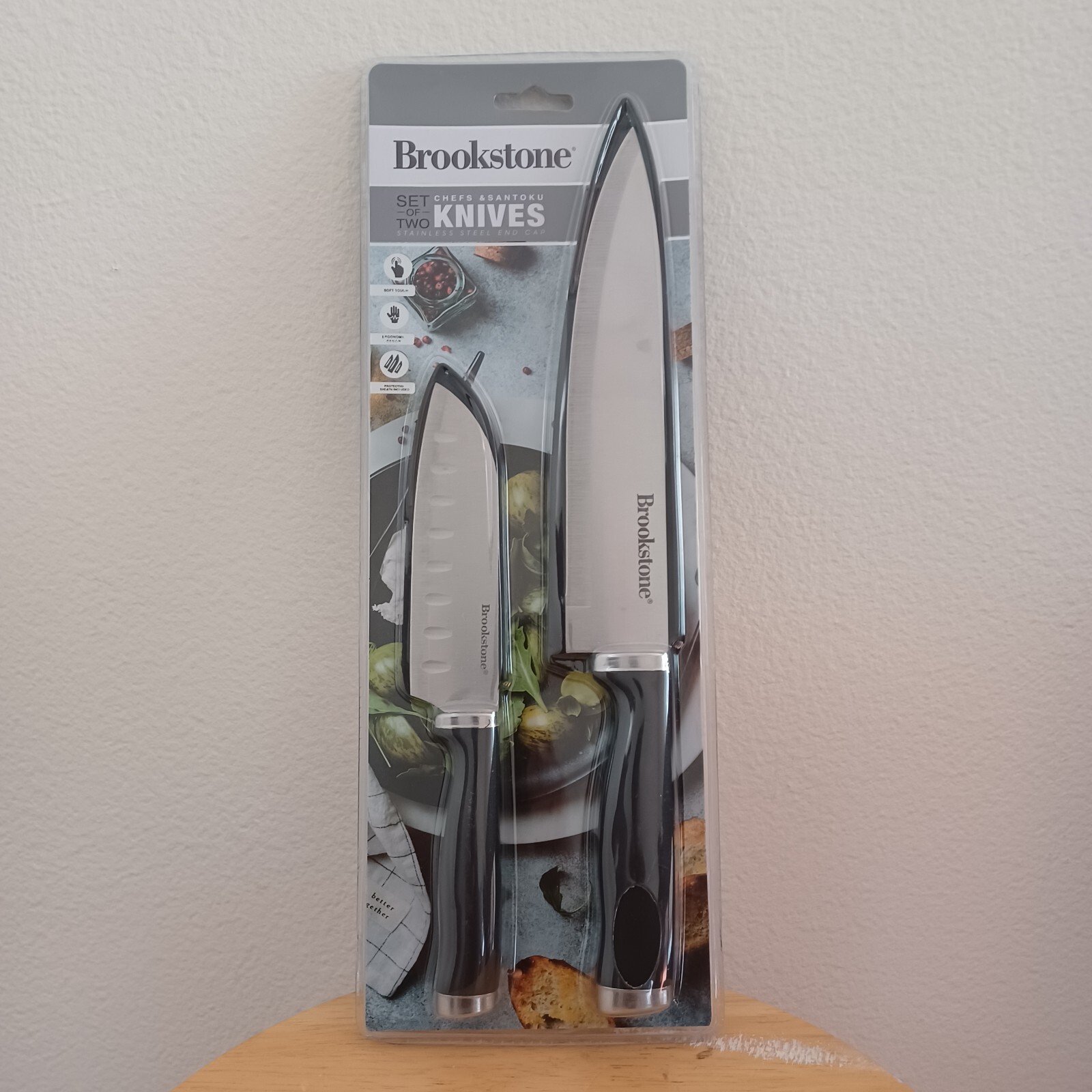 Brookstone Chefs & Santoku Set of two Knives/Stainless Steel End Cap eBay