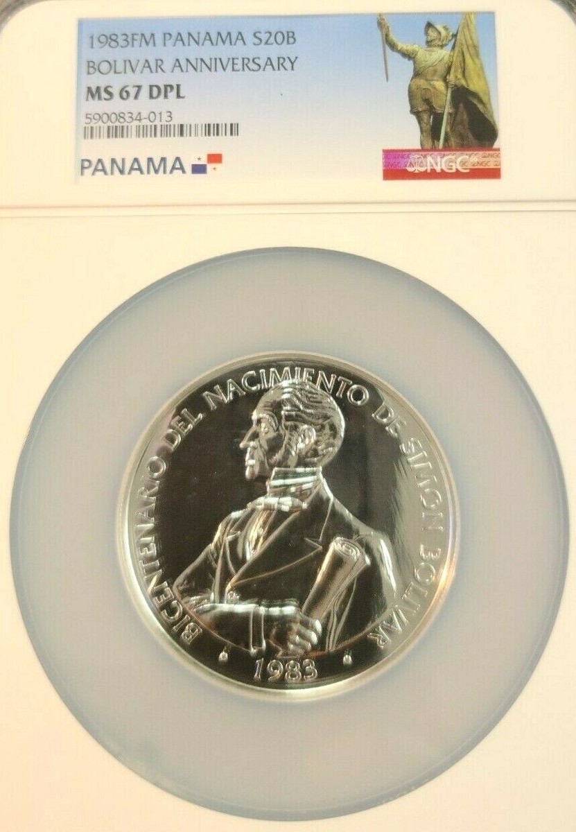 コレクション S.BOLIVAR Republic of Panama 20 BALBOAS 1983 PANAMA SILVER 20 BALBOAS BOLIVAR ANNIVERSARY NGC MS 67
