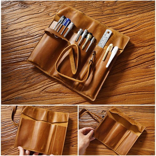 Genuine Leather 2/3/5 Slot Handmade Hard Fountain Pen case Pen Storage Box NEW - Picture 74 of 96