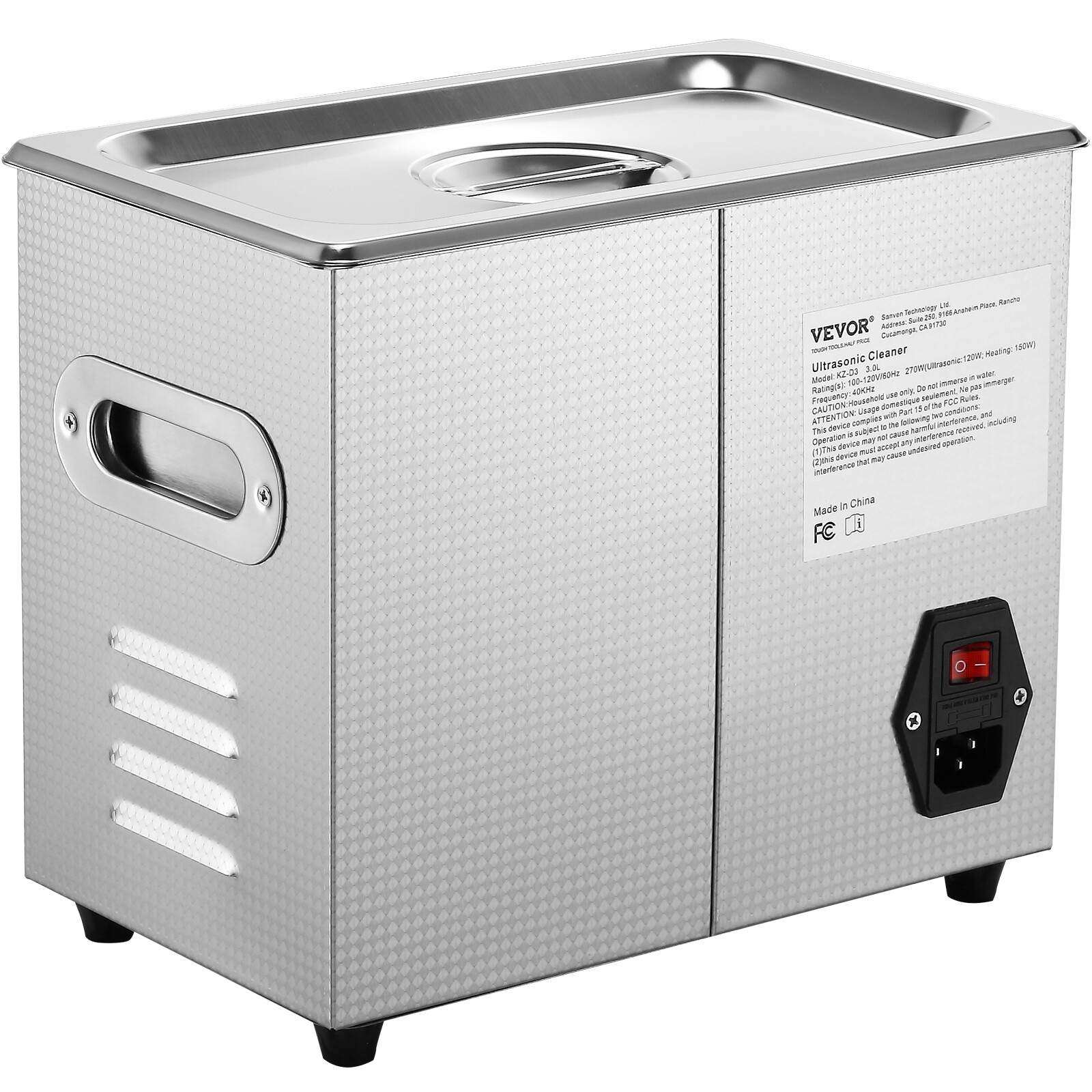VEVOR 3L Ultrasonic Cleaner with Timer Heating Machine Digital Sonic