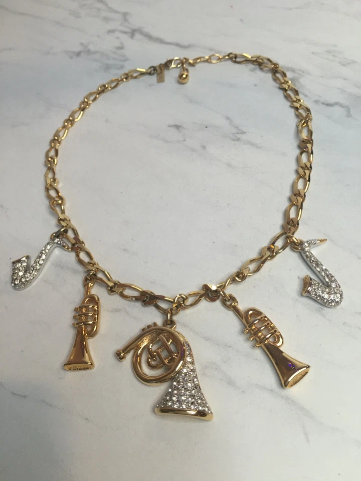 Leritz Vintage Necklace 5 Brass Instruments Saxophone Trumpet French Horn Spain - Image 2 of 4