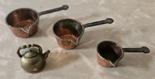 3 Miniature Copper Saucepan Pot Pan Coffee Tea Kettle Teapot Dollhouse Kitchen