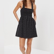 NWT American Eagle Gray Floral Smocked Cross Back Mini Dress Size Medium