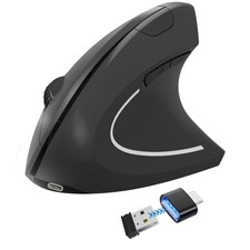 Ergonomic Wireless Mouse 800/1200/1600 DPI Rechargeable Vertical Mice Black