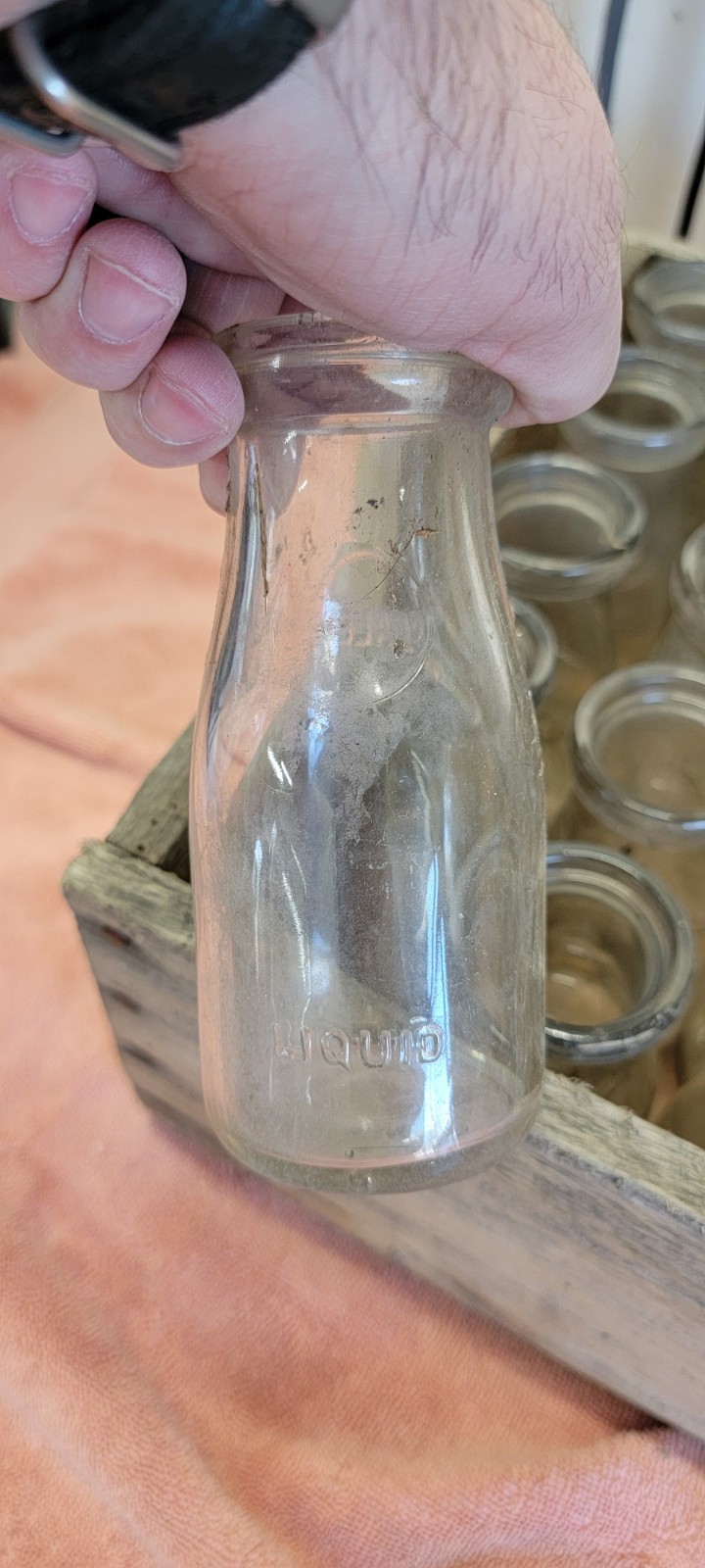 Vintage Glass Milk Bottle Half Pint Sealed Liquid Embossed Large Circle Lot 