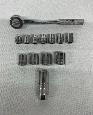 Vtg SK Wayne Socket Set 6 Point 11 Pieces 7-19mm w/Diamond Ratchet 45170 4418