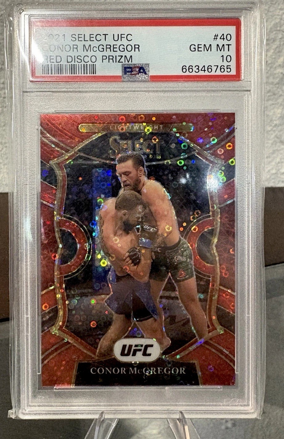Panini 2021 Select UFC Conor McGregor #40 Red Disco Prizm Concourse /199 PSA 10
