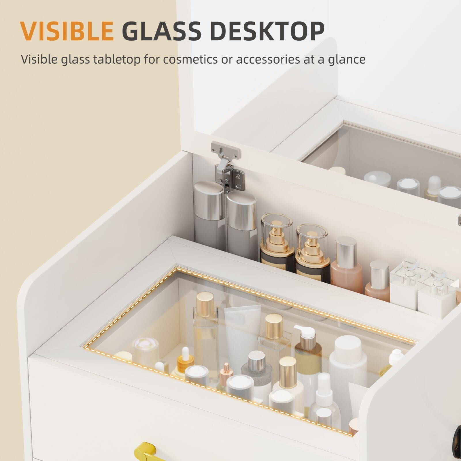 3 in 1 Vanity Desk with Flip Top Mirror, Makeup Table with Glass Top & 3 Drawers