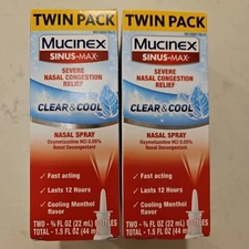 Mucinex Sinus Max 12 Hour Decongestant Clear Cool Nasal Spray Twin x2 12/2026+