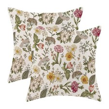 Spring Floral Pillow Covers 18 X 18 Inch Set of 2, Green Botanical Plant Flow...