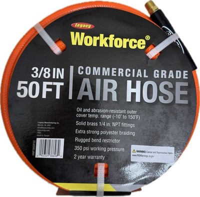 Legacy Workforce Air Hose Commercial Grade 50ft  3/8 Inch. 1/4 in. NPT Fittings