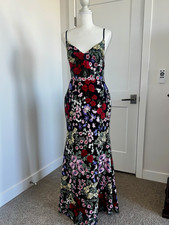 Mac Duggal Women's 6 Black Multicolor Lace Embroidered Floral Trumpet Gown 67473