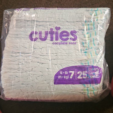 Cuties Complete Care Diapers Size 7, 25 Ct, 41 lbs, White, Unisex