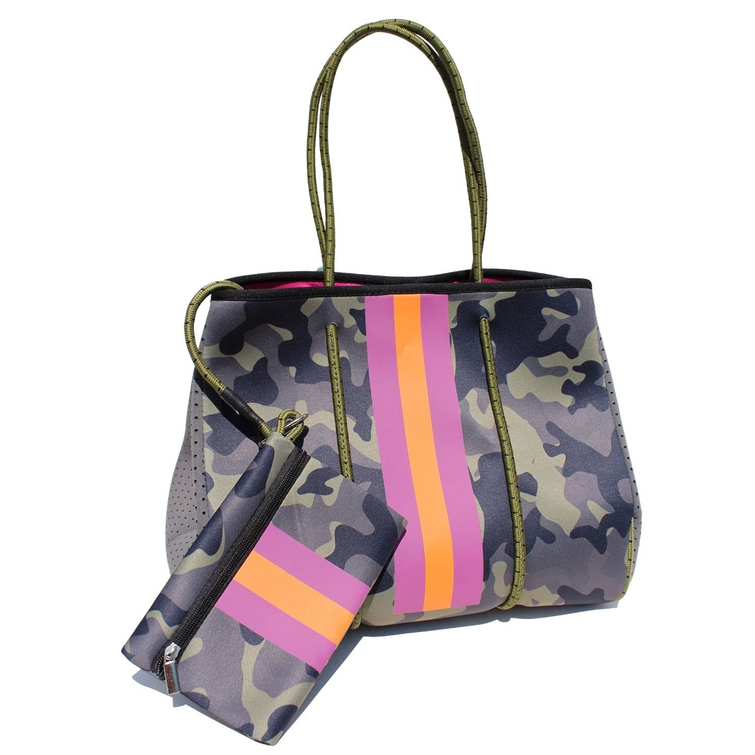 Camo Neoprene Tote with Wallet - Beach Gym Bag in Green