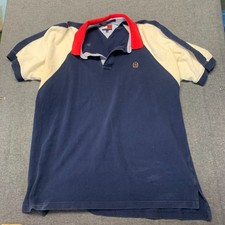 Tommy Hilfiger Men's Polo Shirt Size XL Blue Cream Colorblock 100 Cotton
