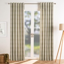 Image of OHS Check Eyelet Curtains Pair Thermal Ring Top Textured Woven Ready Made