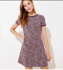 💗💕Ann Taylor LOFT Maroon & Cream Static Tweed w/Fringe Short Sleeve Dress 10💕