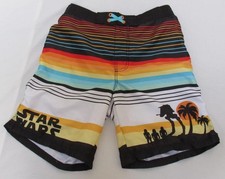 DISNEY Star Wars Black Multi Striped Graphic Swim Trunks Shorts Boys Size 11-12