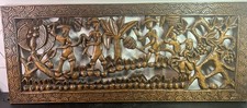 Vintage 39in x 16in Wood Carving Wall Hanging African Tribe