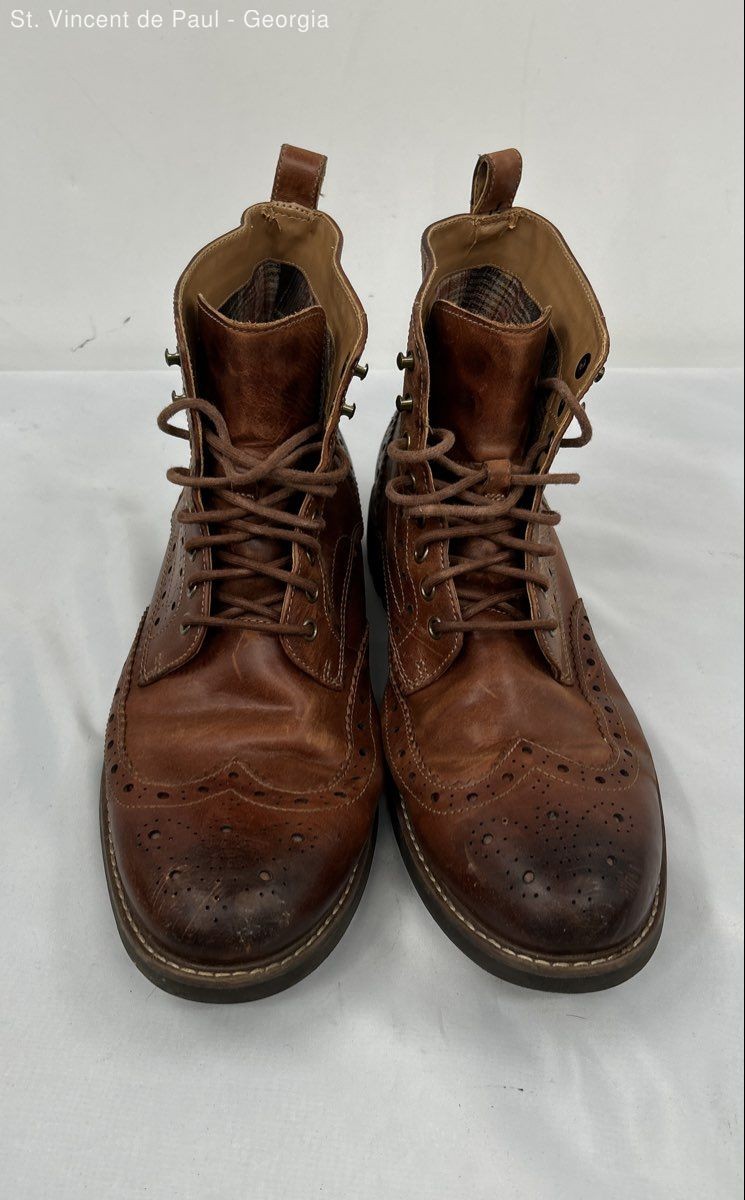 Clarks Wingtip Brown Leather Solid Brogue Boots Men's Size 12