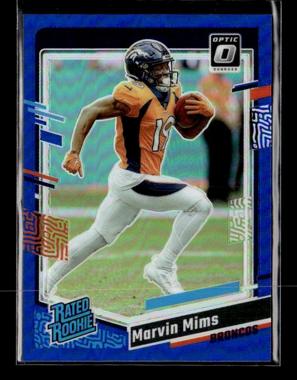 2023 Donruss Optic #231 Marvin Mims Rated Rookie Blue #/199 Denver Broncos