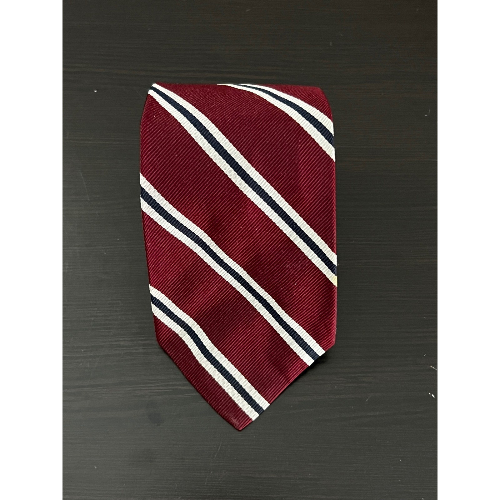 Robert Talbott Mens Silk Rep Stripe Tie Burgundy Navy Blue White Made in USA