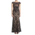 Tadashi Shoji Textured Black Lace Mermaid Gown- Nude Lining 4 Petite- Formal