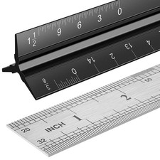 Architectural Scale Ruler Set, 2 Pack 12 Inch Aluminum Architect Black Silver