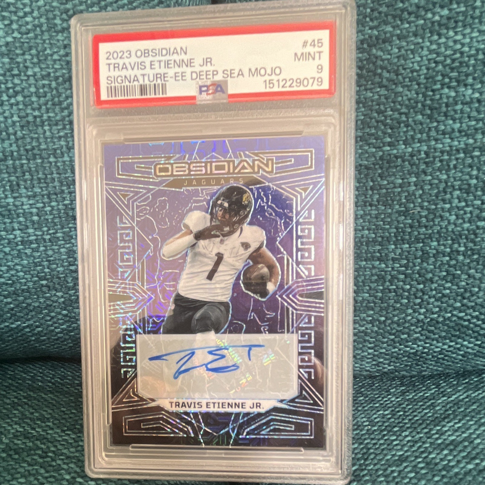 2023 Panini Obsidian Travis Etienne Jr Deep Sea Mojo #45 PSA 9 Auto /5