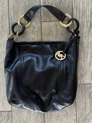 Michael Kors Black Shoulder Bag Gold Hardware Logo Accent with Bag Charm