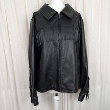 Giacca biker M&S Collection ecopelle con frange nera UK 18 nuova con etichette