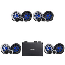 Kicker Premium Marine 4 Pair  6.5" Component Speaker and Amplifier bundle ...